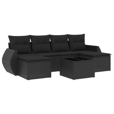 7 Piece Garden Sofa Set with Cushions Black Poly Rattan Payday Deals