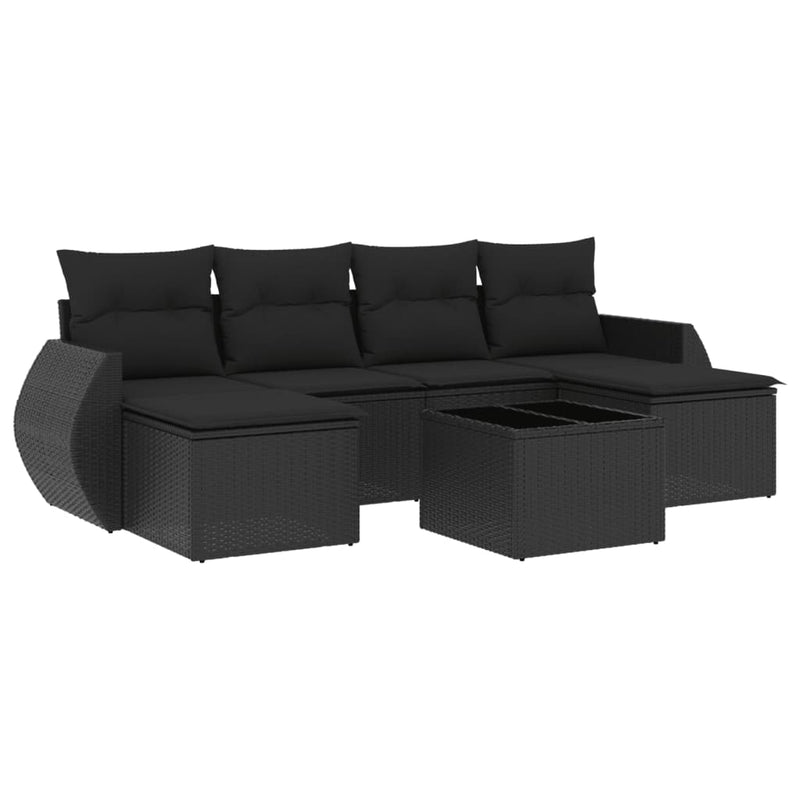 7 Piece Garden Sofa Set with Cushions Black Poly Rattan Payday Deals