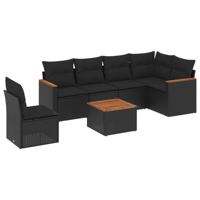 7 Piece Garden Sofa Set with Cushions Black Poly Rattan Payday Deals