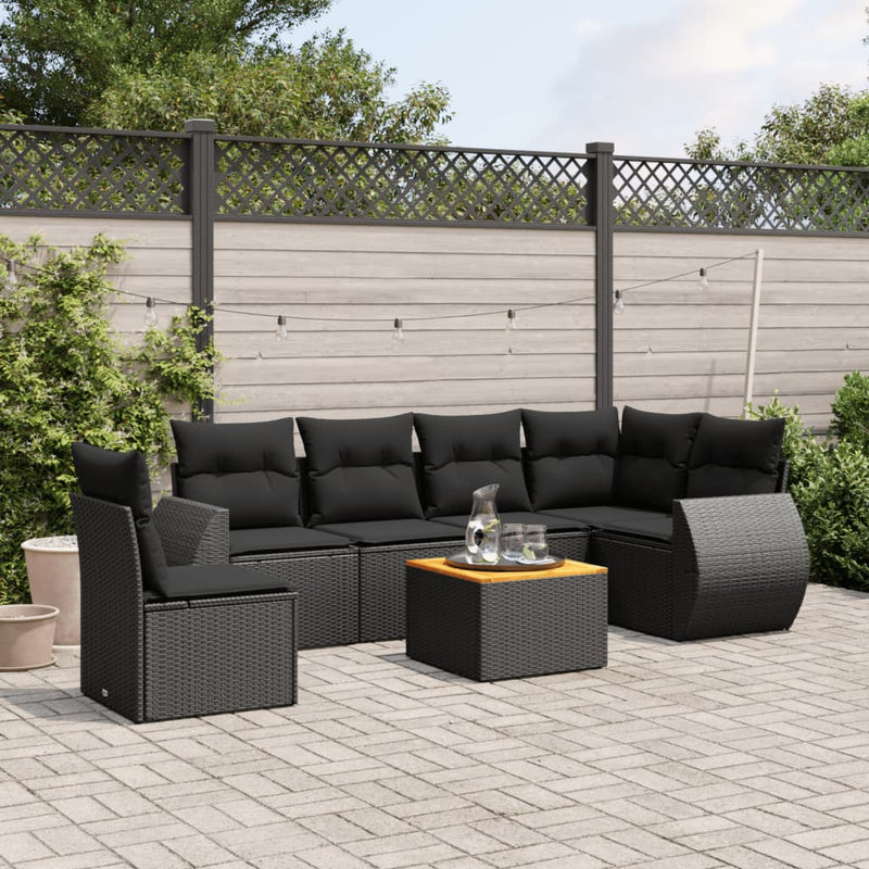 7 Piece Garden Sofa Set with Cushions Black Poly Rattan Payday Deals