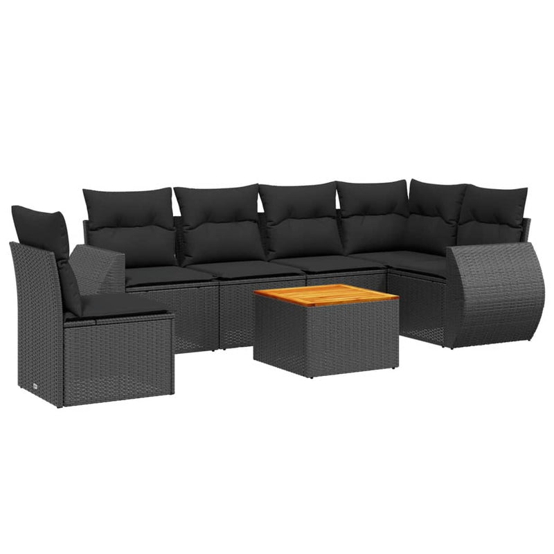 7 Piece Garden Sofa Set with Cushions Black Poly Rattan Payday Deals