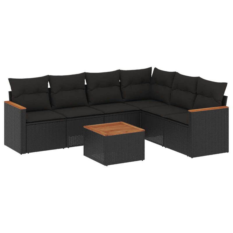 7 Piece Garden Sofa Set with Cushions Black Poly Rattan Payday Deals