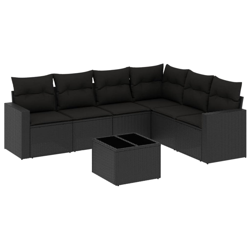 7 Piece Garden Sofa Set with Cushions Black Poly Rattan Payday Deals