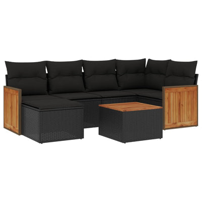 7 Piece Garden Sofa Set with Cushions Black Poly Rattan Payday Deals