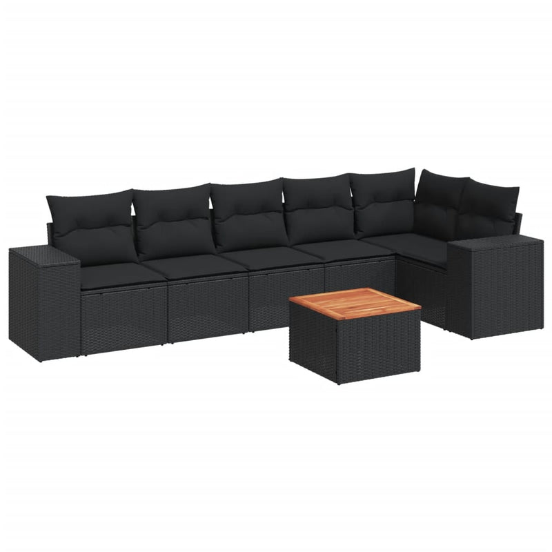 7 Piece Garden Sofa Set with Cushions Black Poly Rattan Payday Deals