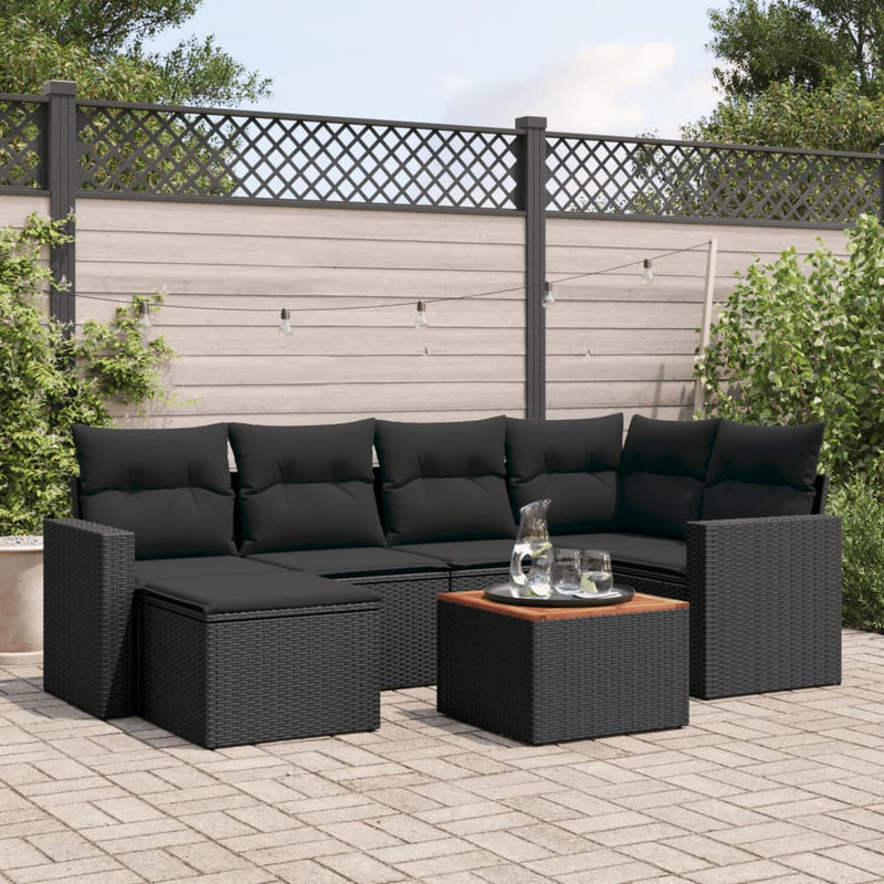 7 Piece Garden Sofa Set with Cushions Black Poly Rattan Payday Deals