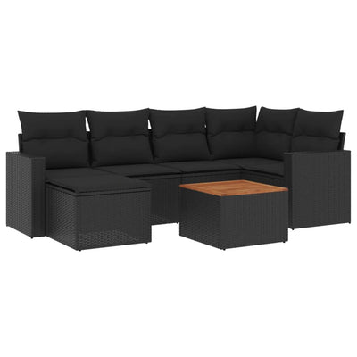 7 Piece Garden Sofa Set with Cushions Black Poly Rattan Payday Deals