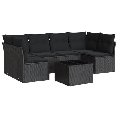 7 Piece Garden Sofa Set with Cushions Black Poly Rattan Payday Deals