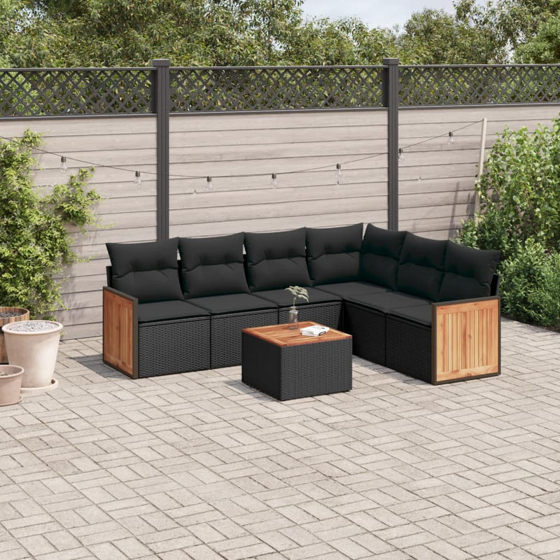 7 Piece Garden Sofa Set with Cushions Black Poly Rattan Payday Deals