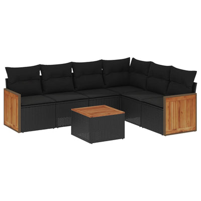 7 Piece Garden Sofa Set with Cushions Black Poly Rattan Payday Deals