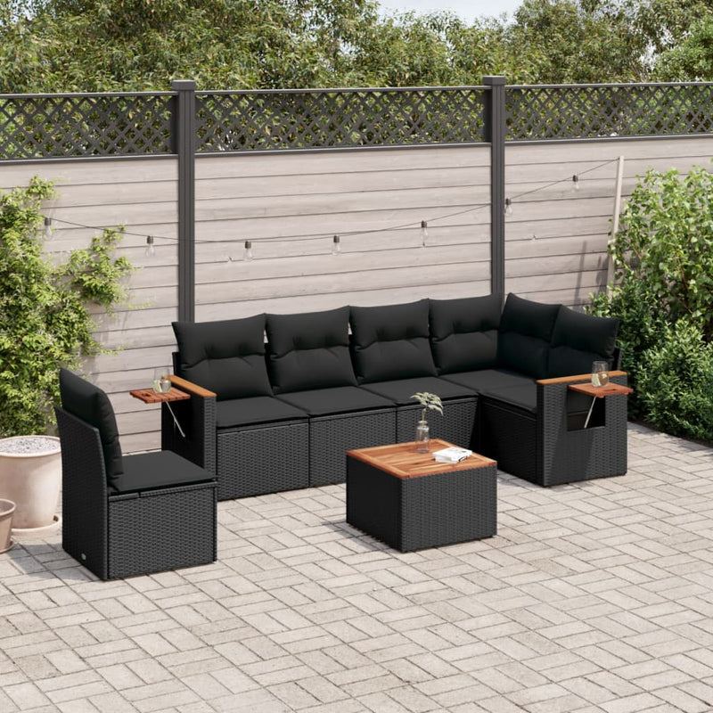 7 Piece Garden Sofa Set with Cushions Black Poly Rattan Payday Deals