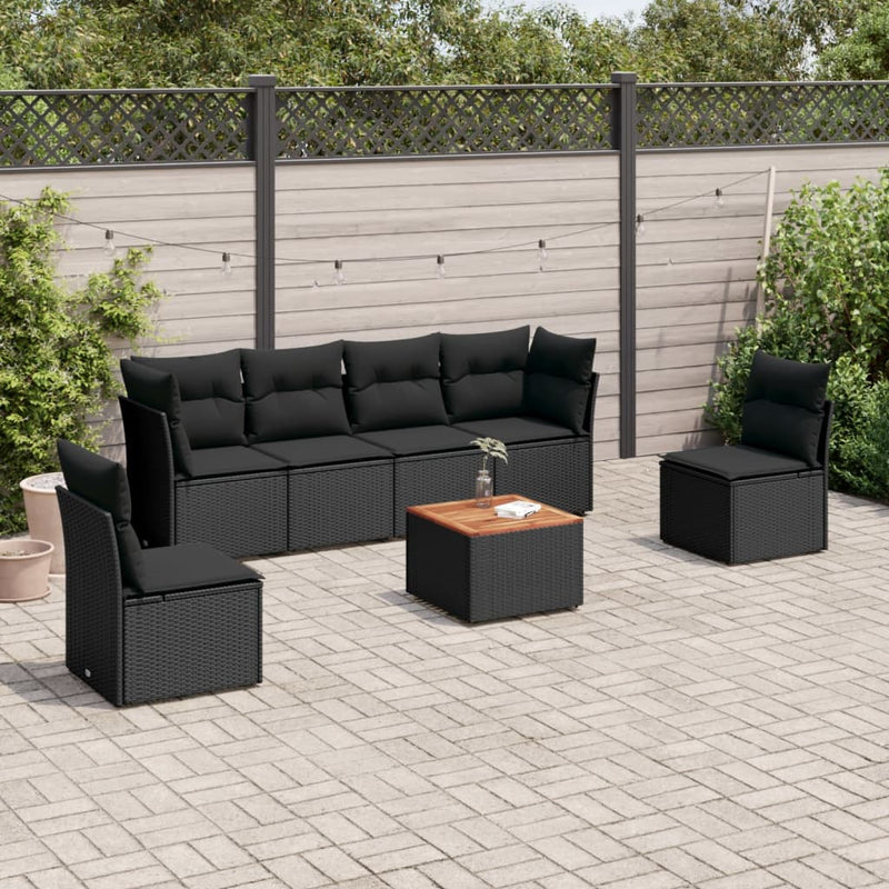 7 Piece Garden Sofa Set with Cushions Black Poly Rattan Payday Deals