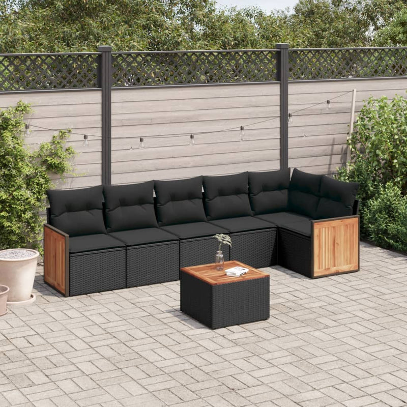 7 Piece Garden Sofa Set with Cushions Black Poly Rattan Payday Deals