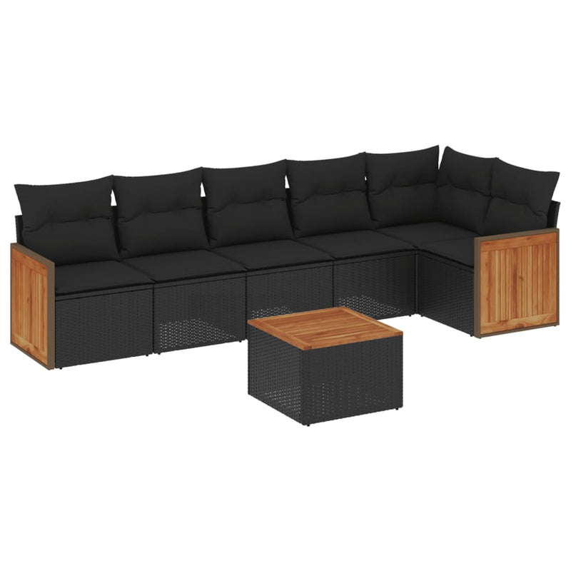 7 Piece Garden Sofa Set with Cushions Black Poly Rattan Payday Deals