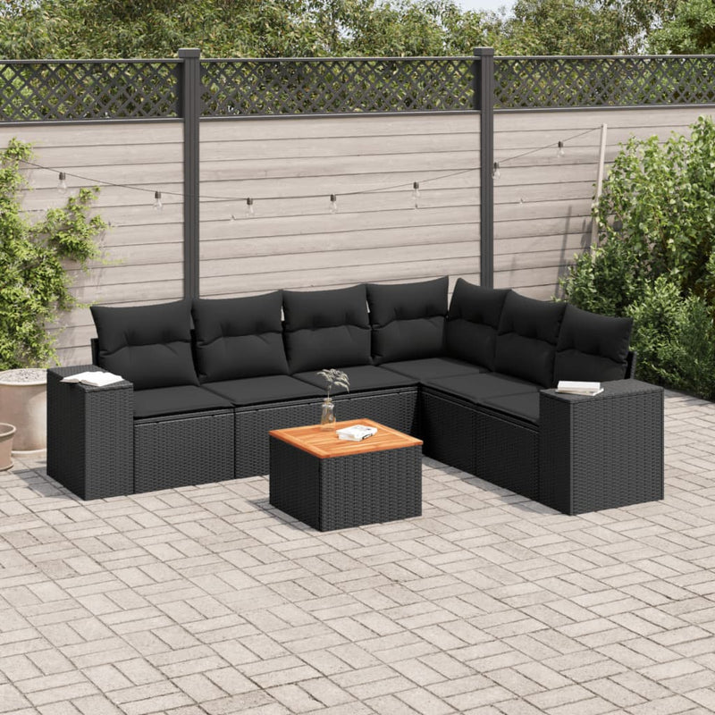 7 Piece Garden Sofa Set with Cushions Black Poly Rattan Payday Deals