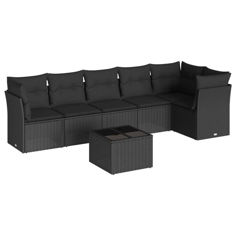 7 Piece Garden Sofa Set with Cushions Black Poly Rattan Payday Deals