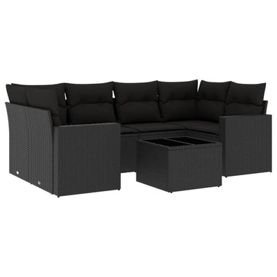 7 Piece Garden Sofa Set with Cushions Black Poly Rattan Payday Deals