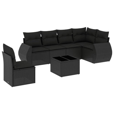 7 Piece Garden Sofa Set with Cushions Black Poly Rattan Payday Deals