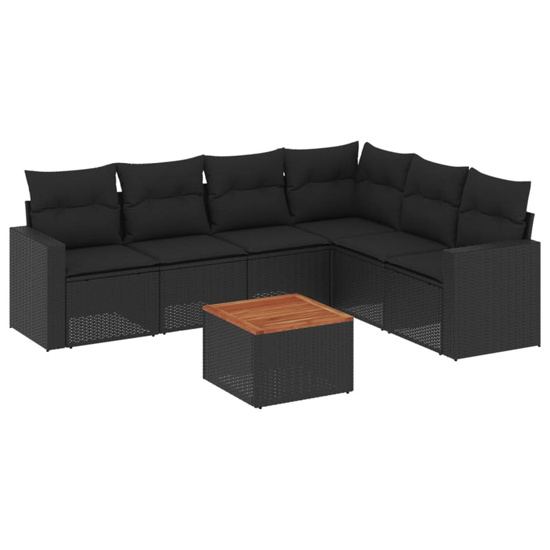 7 Piece Garden Sofa Set with Cushions Black Poly Rattan Payday Deals