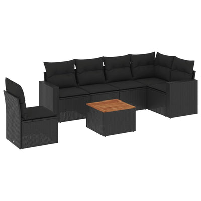 7 Piece Garden Sofa Set with Cushions Black Poly Rattan Payday Deals