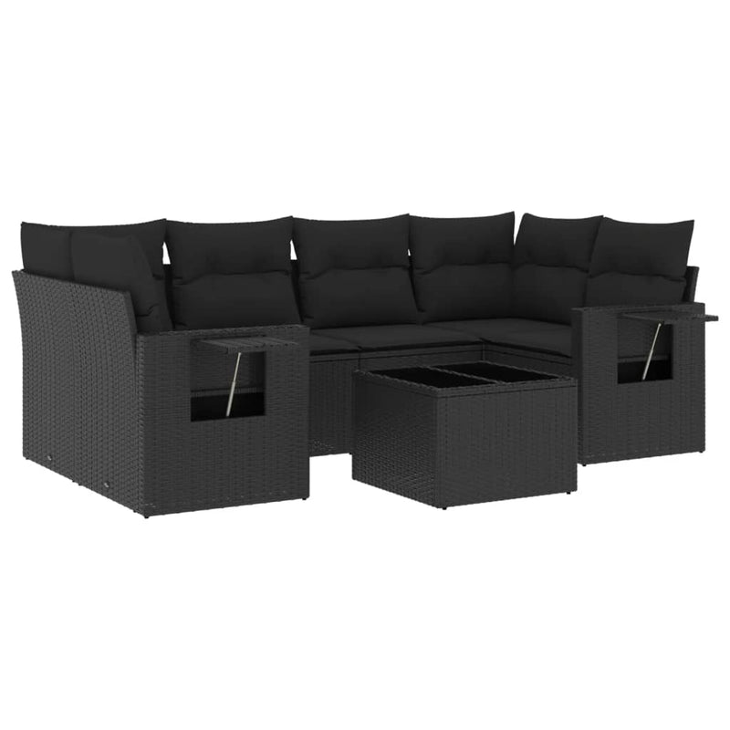 7 Piece Garden Sofa Set with Cushions Black Poly Rattan Payday Deals