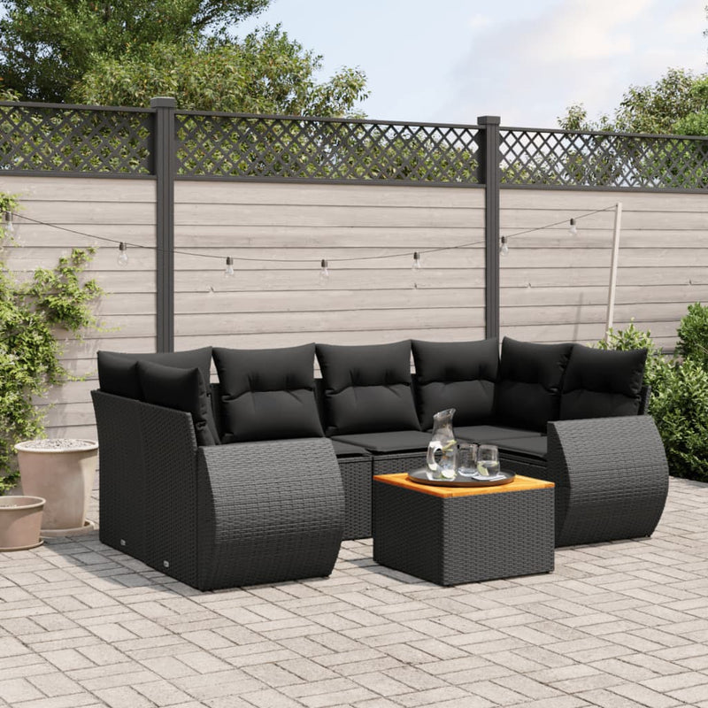 7 Piece Garden Sofa Set with Cushions Black Poly Rattan Payday Deals