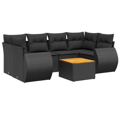 7 Piece Garden Sofa Set with Cushions Black Poly Rattan Payday Deals