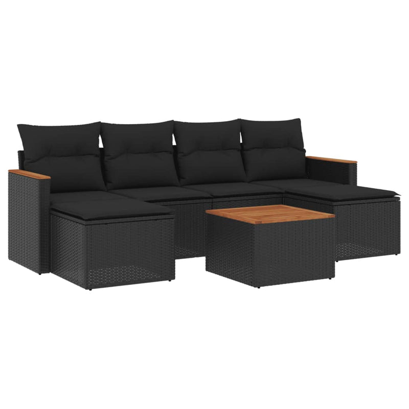 7 Piece Garden Sofa Set with Cushions Black Poly Rattan Payday Deals