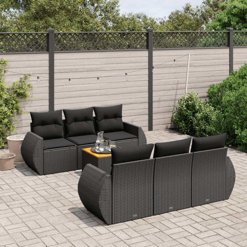 7 Piece Garden Sofa Set with Cushions Black Poly Rattan Payday Deals