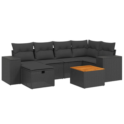 7 Piece Garden Sofa Set with Cushions Black Poly Rattan Payday Deals