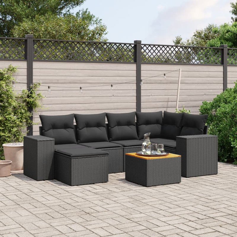 7 Piece Garden Sofa Set with Cushions Black Poly Rattan Payday Deals