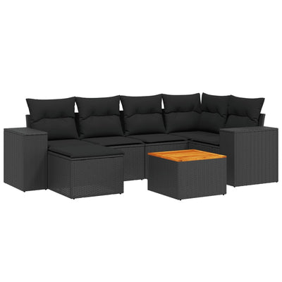 7 Piece Garden Sofa Set with Cushions Black Poly Rattan Payday Deals