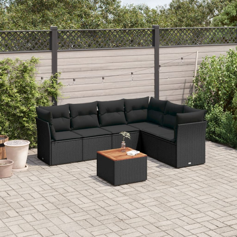 7 Piece Garden Sofa Set with Cushions Black Poly Rattan Payday Deals