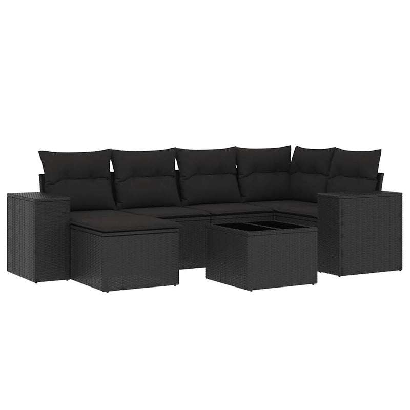 7 Piece Garden Sofa Set with Cushions Black Poly Rattan Payday Deals