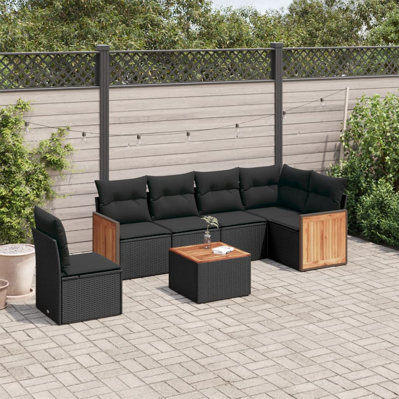 7 Piece Garden Sofa Set with Cushions Black Poly Rattan Payday Deals