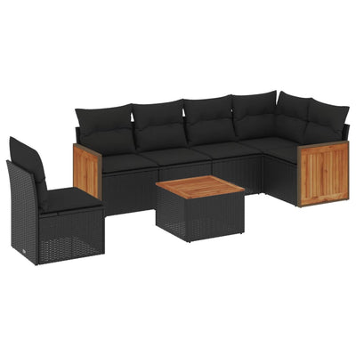 7 Piece Garden Sofa Set with Cushions Black Poly Rattan Payday Deals