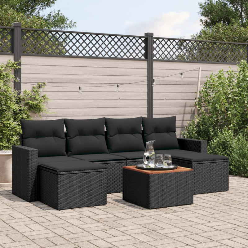 7 Piece Garden Sofa Set with Cushions Black Poly Rattan Payday Deals