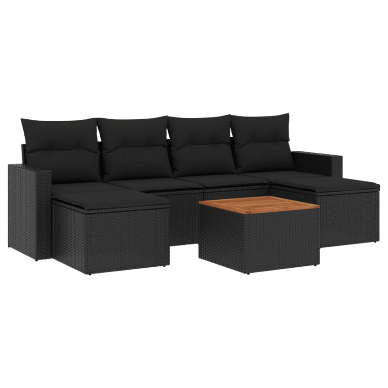 7 Piece Garden Sofa Set with Cushions Black Poly Rattan Payday Deals