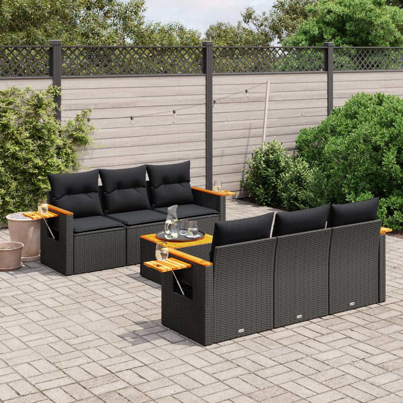 7 Piece Garden Sofa Set with Cushions Black Poly Rattan Payday Deals