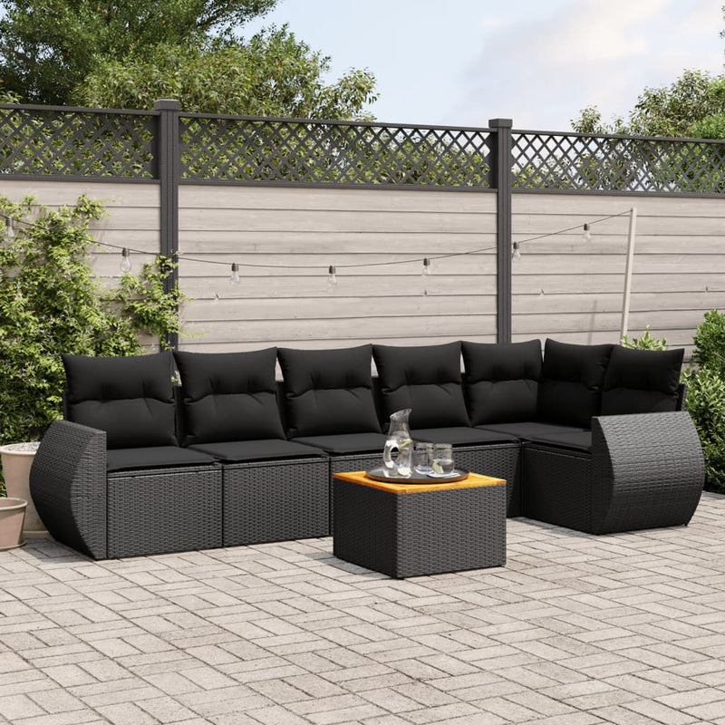 7 Piece Garden Sofa Set with Cushions Black Poly Rattan Payday Deals