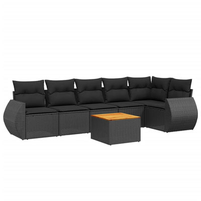 7 Piece Garden Sofa Set with Cushions Black Poly Rattan Payday Deals