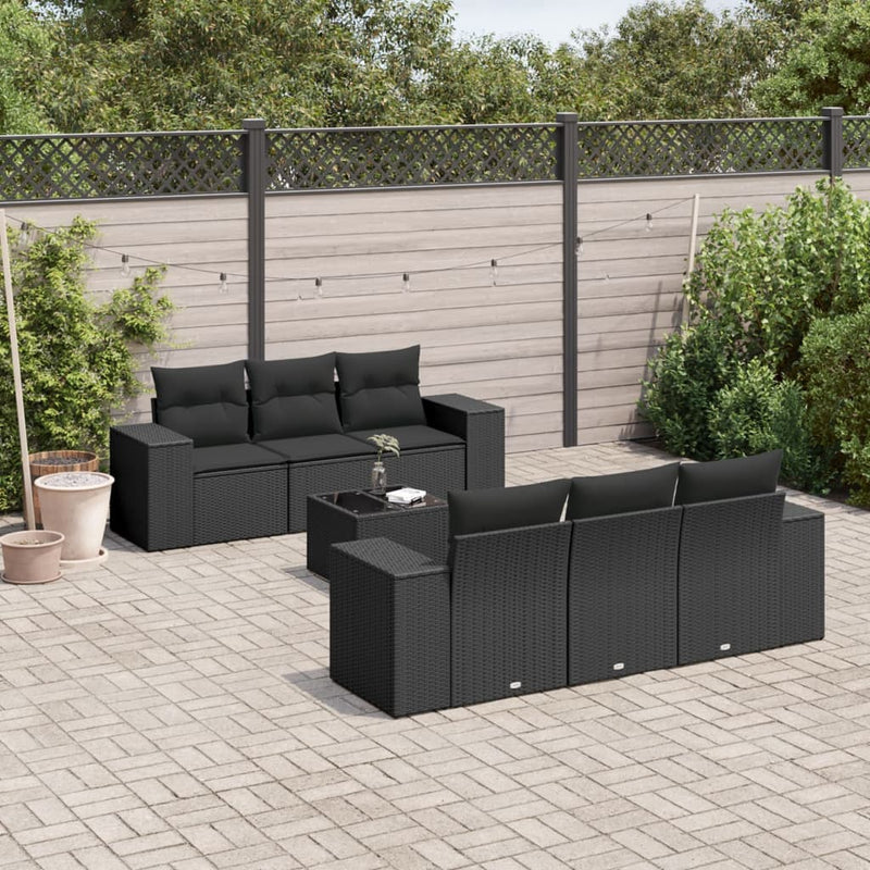 7 Piece Garden Sofa Set with Cushions Black Poly Rattan Payday Deals