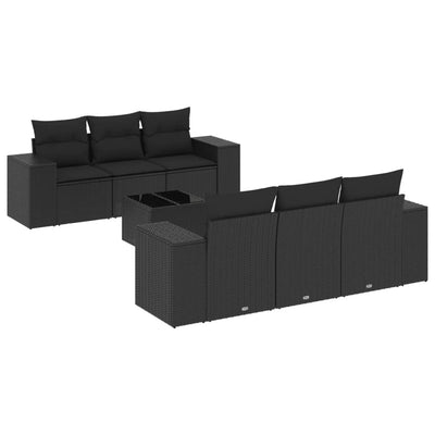 7 Piece Garden Sofa Set with Cushions Black Poly Rattan Payday Deals