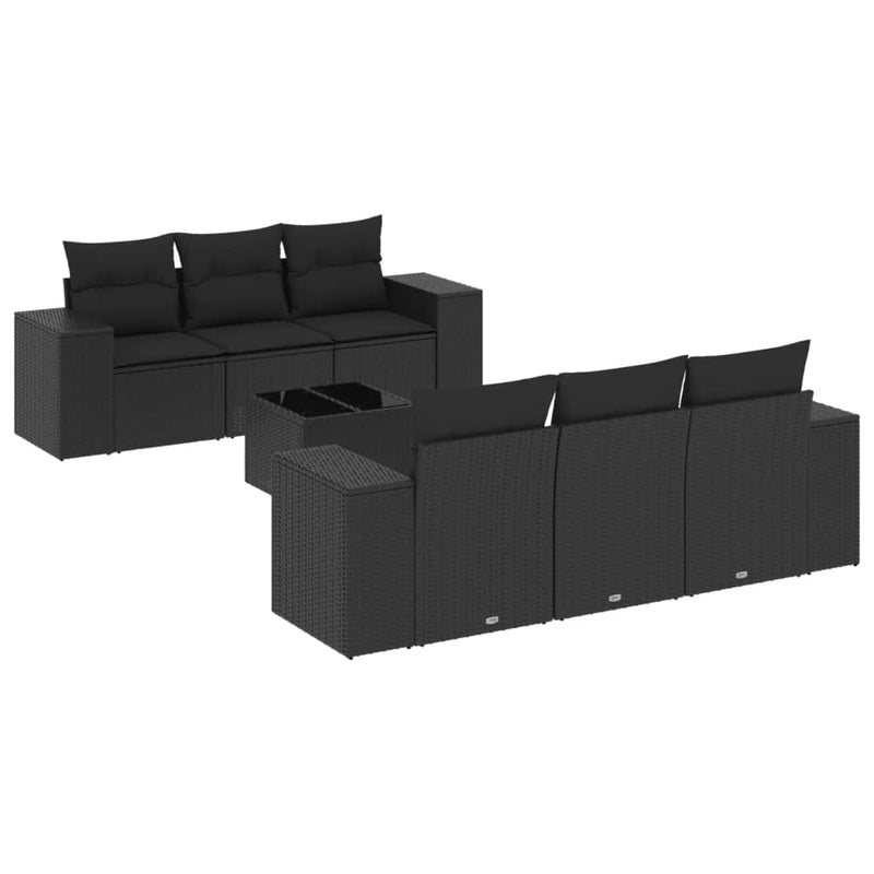 7 Piece Garden Sofa Set with Cushions Black Poly Rattan Payday Deals