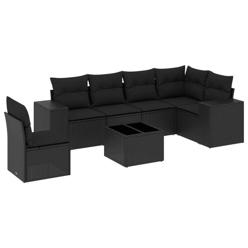 7 Piece Garden Sofa Set with Cushions Black Poly Rattan Payday Deals