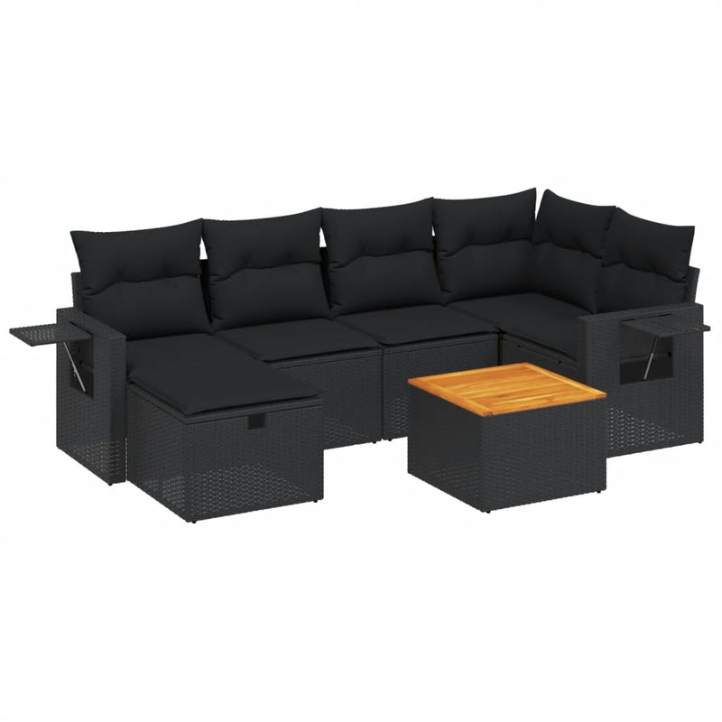 7 Piece Garden Sofa Set with Cushions Black Poly Rattan Payday Deals