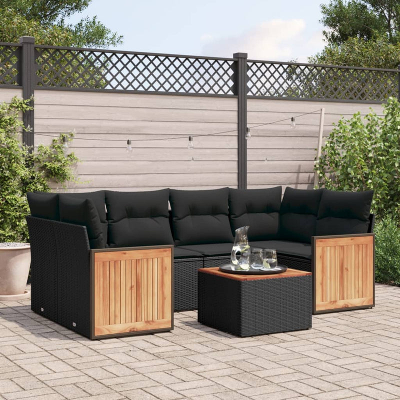 7 Piece Garden Sofa Set with Cushions Black Poly Rattan Payday Deals