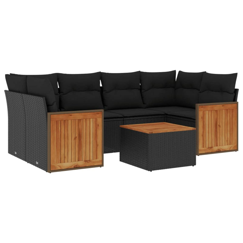 7 Piece Garden Sofa Set with Cushions Black Poly Rattan Payday Deals