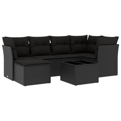 7 Piece Garden Sofa Set with Cushions Black Poly Rattan Payday Deals