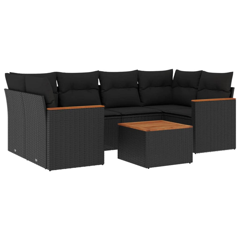 7 Piece Garden Sofa Set with Cushions Black Poly Rattan Payday Deals